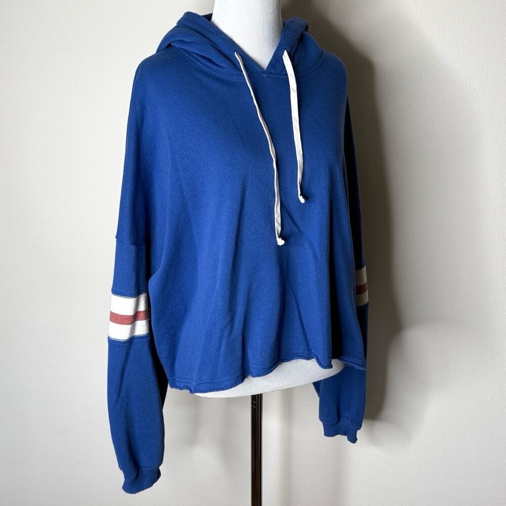 American Eagle Blue Varsity Hoodie with Striped Sleeves - Picture 3 of 7